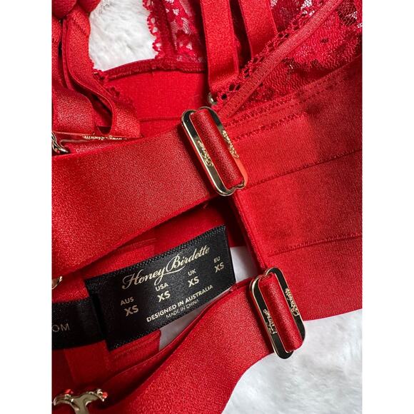 RARE🔥 Honey Birdette LUCILLE❤️ Red Lace Bralette XS - Picture 4 of 4